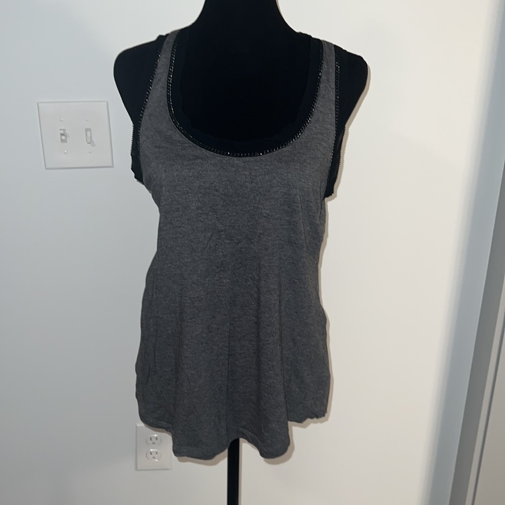 Gray sleeveless top with chain detail